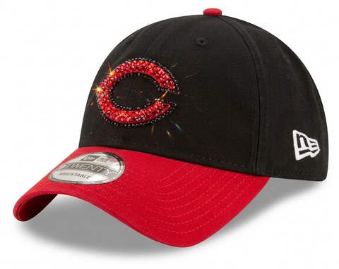 Cincinnati Reds Swarovski Crystal Bling Womens Black New Era Adjustable Hat
