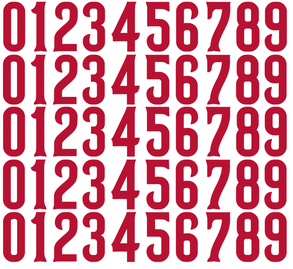 Cincinnati Reds Baseball Helmet Jersey Style Vinyl Number Decal Sheet Set of 50 #0-9 - Pick Color & Size