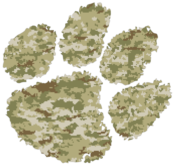 Clemson Tigers Team Logo Salute to Service Camouflage Camo Vinyl Decal PICK SIZE