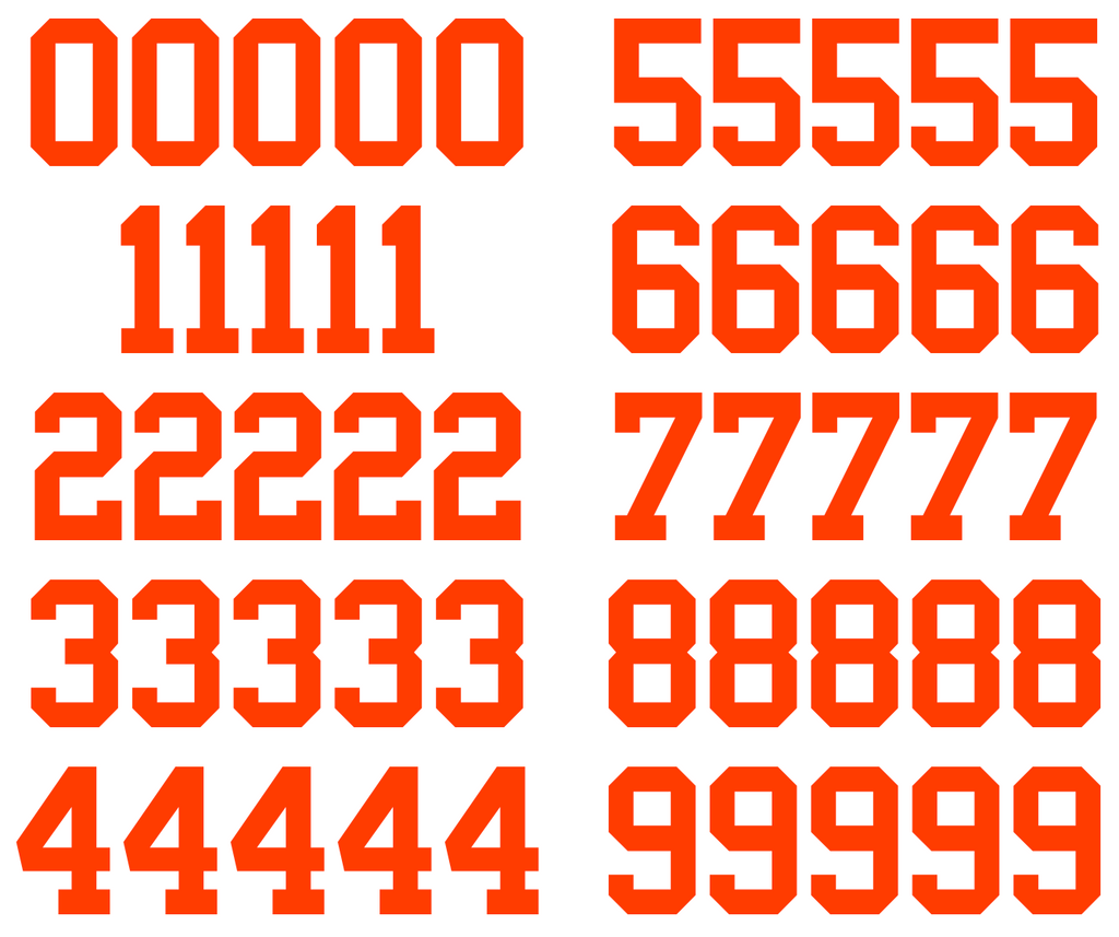 Cleveland Browns Jersey Style Vinyl Number Decal Sheet Set of 50 #0-9 - Pick Color & Size