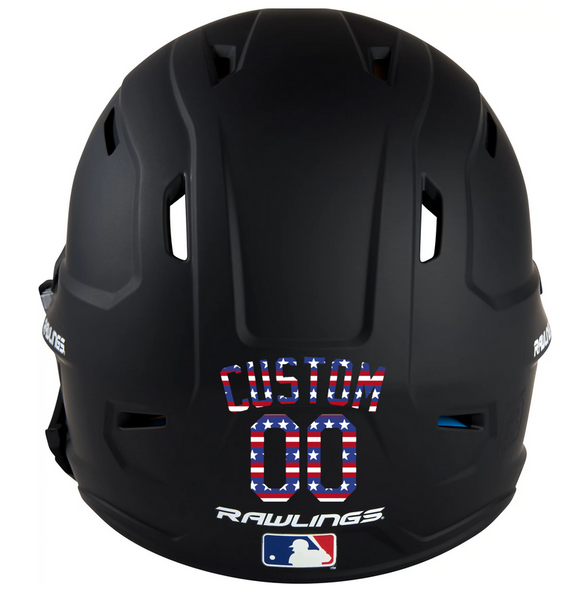 USA FLAG Custom Name & Number Baseball Softball Batting Helmet Decal - Youth Travel TeeBall T Ball High School