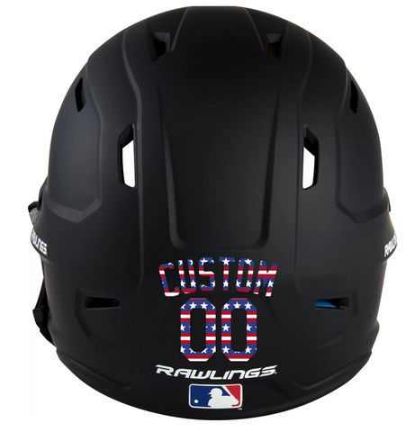 USA FLAG Custom Name & Number Baseball Softball Batting Helmet Decal - Youth Travel TeeBall T Ball High School