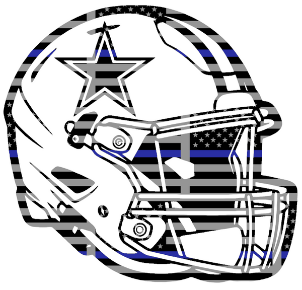 Dallas Cowboys Football Helmet Thin Blue Line American Flag Premium DieCut Vinyl Decal PICK SIZE