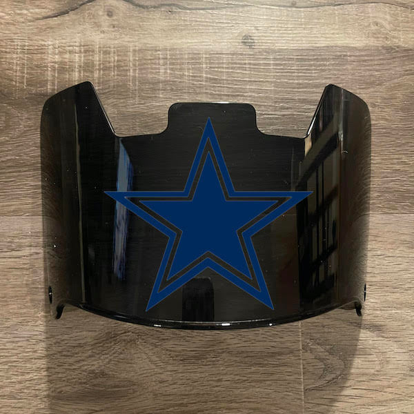 Dallas Cowboys Full Size Football Helmet Visor Shield Black Dark Tint w/ Clips - PICK LOGO COLOR