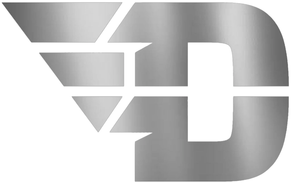Dayton Flyers SILVER CHROME MIRROR Team Logo Premium DieCut Vinyl Decal PICK SIZE