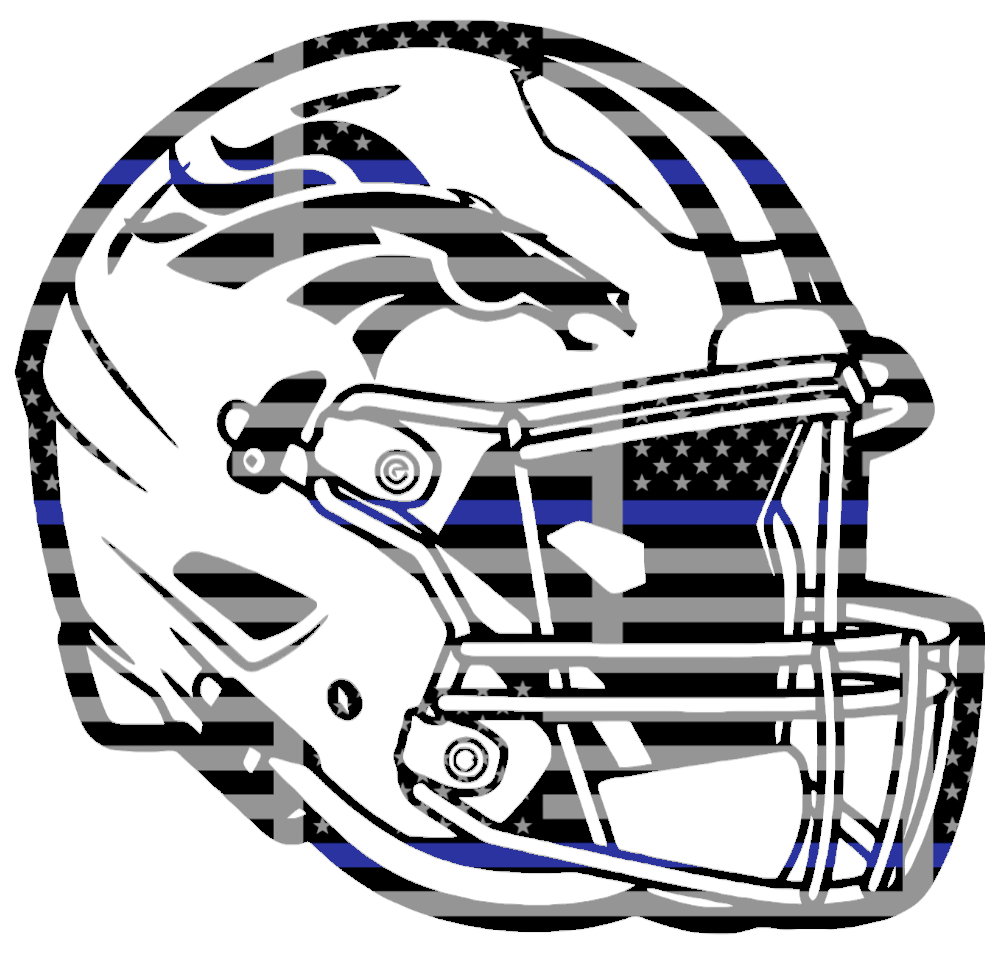 Denver Broncos Football Helmet Thin Blue Line American Flag Premium DieCut Vinyl Decal PICK SIZE