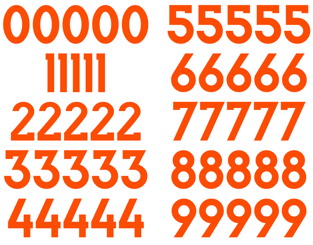 Denver Broncos Jersey Style Vinyl Number Decal Sheet Set of 50 #0-9 - Pick Color & Size