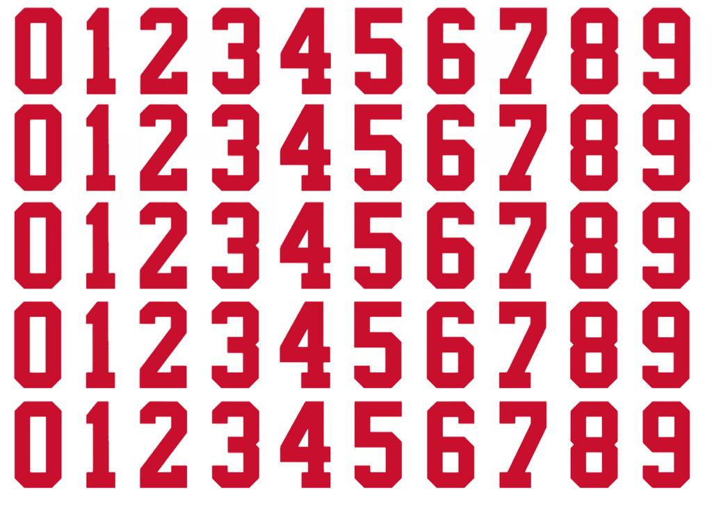 Detroit Red Wings Helmet Jersey Style Vinyl Number Decal Sheet Set of 50 #0-9 - Pick Color & Size