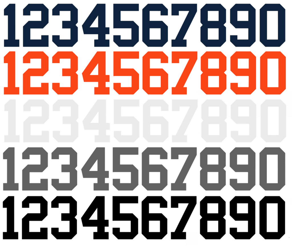 Detroit Tigers Baseball Helmet Jersey Style Vinyl Number Decal Sheet Set of 50 #0-9 - Pick Color & Size