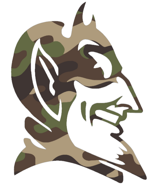 Duke Blue Devils Woodland Camo Camouflage Mascot Logo Premium DieCut Vinyl Decal PICK SIZE