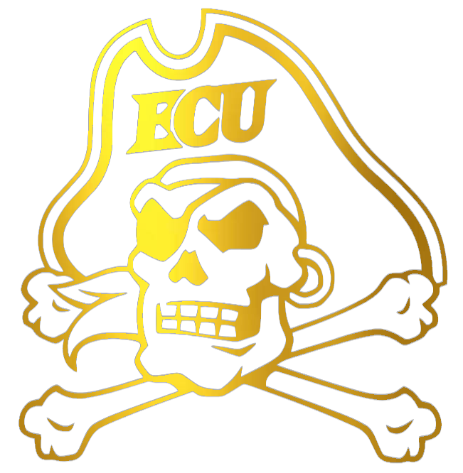 East Carolina Pirates GOLD CHROME MIRROR Team Logo Premium DieCut Vinyl Decal PICK SIZE