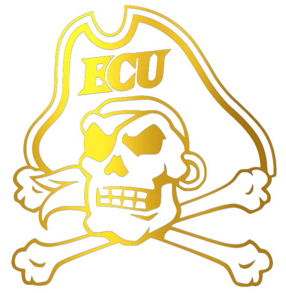 East Carolina Pirates GOLD CHROME MIRROR Team Logo Premium DieCut Vinyl Decal PICK SIZE