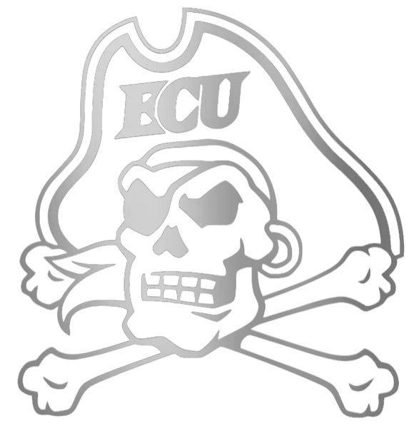 East Carolina Pirates SILVER CHROME MIRROR Team Logo Premium DieCut Vinyl Decal PICK SIZE
