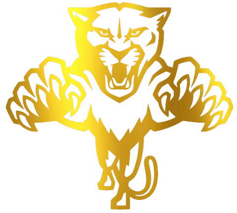 Florida Panthers GOLD CHROME MIRROR Mascot Logo Premium DieCut Vinyl Decal PICK SIZE
