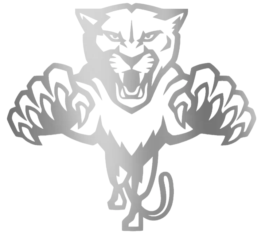 Florida Panthers SILVER CHROME MIRROR Mascot Logo Premium DieCut Vinyl Decal PICK SIZE