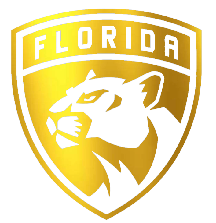 Florida Panthers GOLD CHROME MIRROR Team Logo Premium DieCut Vinyl Decal PICK SIZE