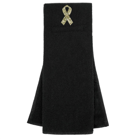 Black Custom Football Towel with Camo Ribbon Salute to Service Camouflage