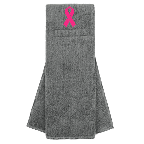 Gray Custom Football Towel with Hot Pink Ribbon Breast Cancer Awareness