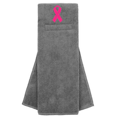 Gray Custom Football Towel with Hot Pink Ribbon Breast Cancer Awareness