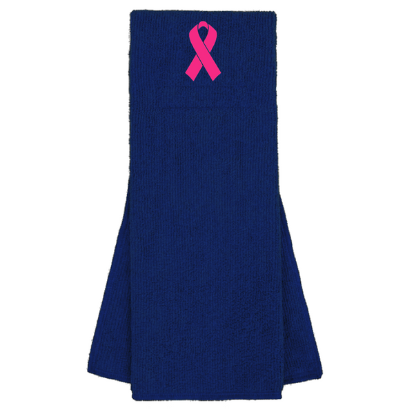 Navy Blue Custom Football Towel with Hot Pink Ribbon Breast Cancer Awareness