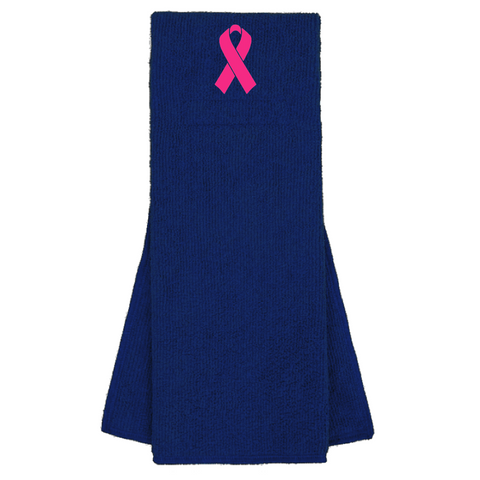 Navy Blue Custom Football Towel with Hot Pink Ribbon Breast Cancer Awareness