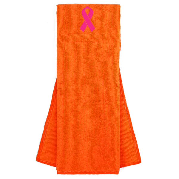 Orange Custom Football Towel with Hot Pink Ribbon Breast Cancer Awareness