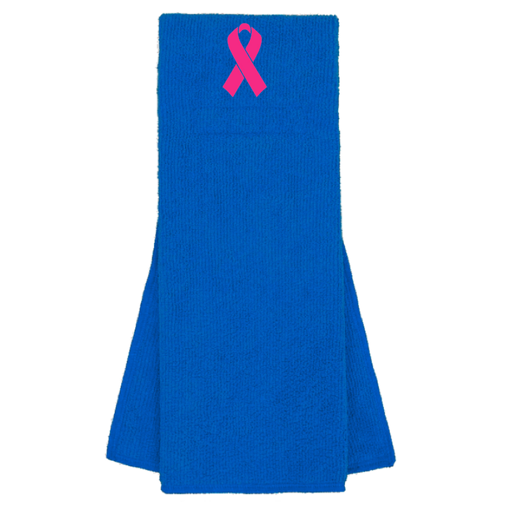 Royal Blue Custom Football Towel with Hot Pink Ribbon Breast Cancer Awareness