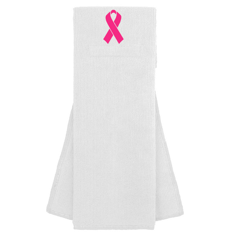 White Custom Football Towel with Hot Pink Ribbon Breast Cancer Awareness