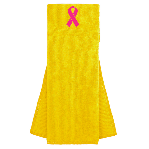 Yellow Custom Football Towel with Hot Pink Ribbon Breast Cancer Awareness