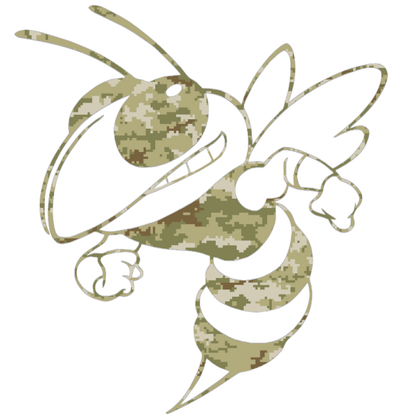 Georgia Tech Yellow Jackets Mascot Logo Salute to Service Camouflage Camo Vinyl Decal PICK SIZE