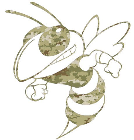 Georgia Tech Yellow Jackets Mascot Logo Salute to Service Camouflage Camo Vinyl Decal PICK SIZE