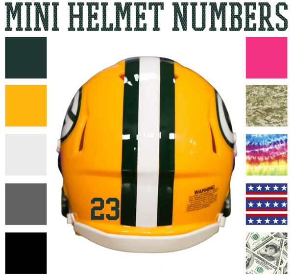 Green Bay Packers Jersey Style Vinyl Number Decal Sheet Set of 50 #0-9 - Pick Color & Size