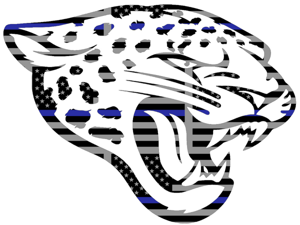 Jacksonville Jaguars Thin Blue Line Team Logo American Flag Premium DieCut Vinyl Decal PICK SIZE