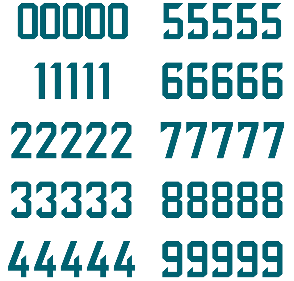 Jacksonville Jaguars Jersey Style Vinyl Number Decal Sheet Set of 50 #0-9 - Pick Color & Size