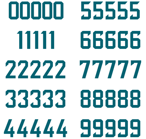 Jacksonville Jaguars Jersey Style Vinyl Number Decal Sheet Set of 50 #0-9 - Pick Color & Size