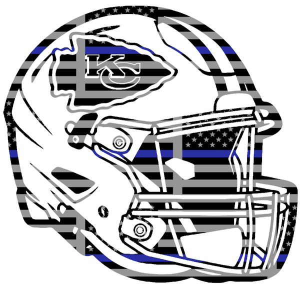 Kansas City Chiefs Football Helmet Thin Blue Line American Flag Premium DieCut Vinyl Decal PICK SIZE