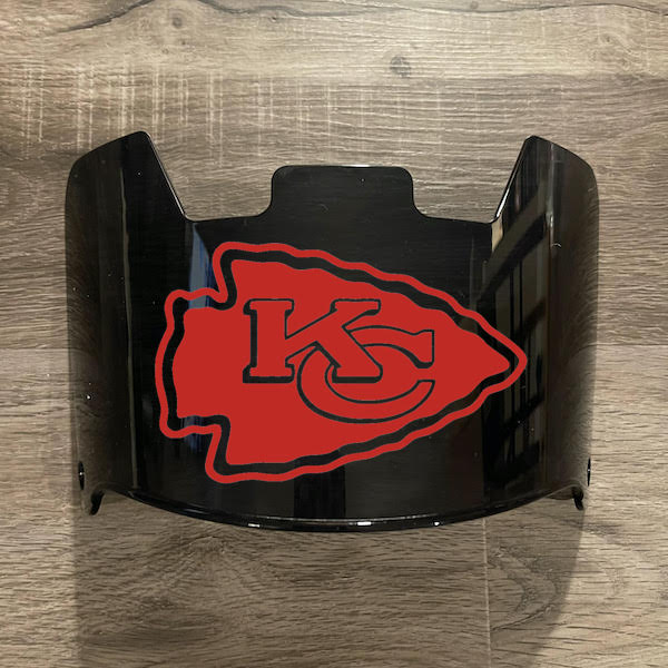 Kansas City Chiefs Full Size Football Helmet Visor Shield Black Dark Tint w/ Clips - PICK LOGO COLOR