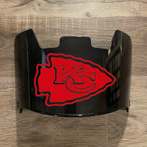 Kansas City Chiefs Full Size Football Helmet Visor Shield Black Dark Tint w/ Clips - PICK LOGO COLOR