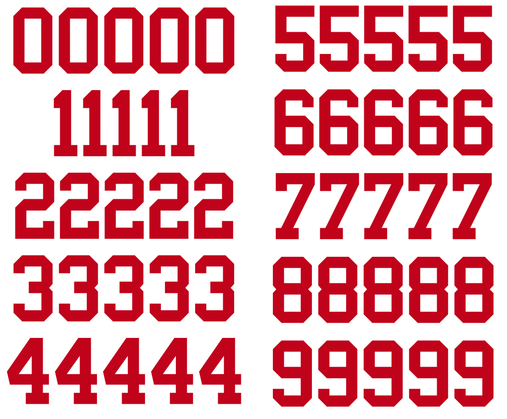 Kansas City Chiefs Jersey Style Vinyl Number Decal Sheet Set of 50 #0-9 - Pick Color & Size