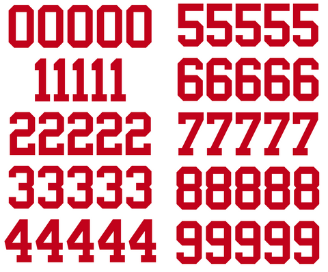 Kansas City Chiefs Jersey Style Vinyl Number Decal Sheet Set of 50 #0-9 - Pick Color & Size