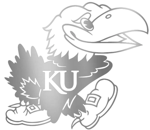 Kansas Jayhawks SILVER CHROME MIRROR Team Logo Premium DieCut Vinyl Decal PICK SIZE