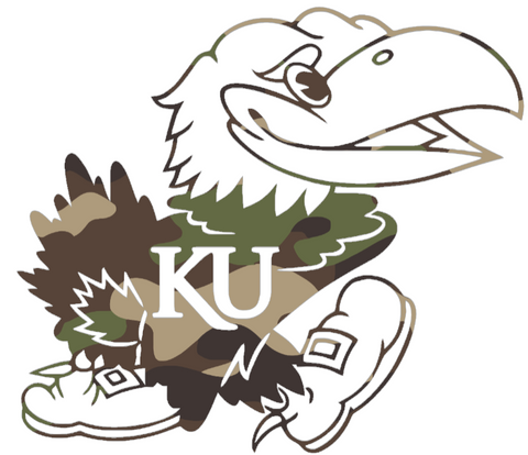 Kansas Jayhawks Woodland Camo Camouflage Team Logo Premium DieCut Vinyl Decal PICK SIZE