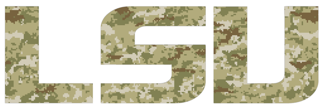 LSU Tigers Team Name Logo Salute to Service Camouflage Camo Vinyl Decal PICK SIZE