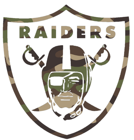 Las Vegas Raiders Woodland Camo Camouflage Team Logo Premium DieCut Vinyl Decal PICK SIZE