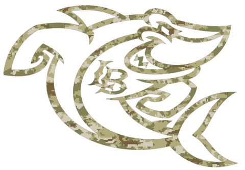 Long Beach State 49ers Shark Mascot Logo Salute to Service Camouflage Camo Vinyl Decal PICK SIZE