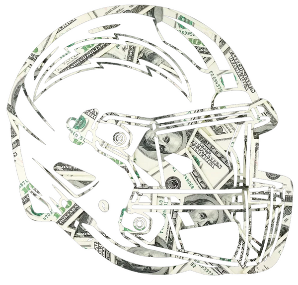 Los Angeles Chargers Football Helmet Money Print Premium DieCut Vinyl Decal PICK SIZE