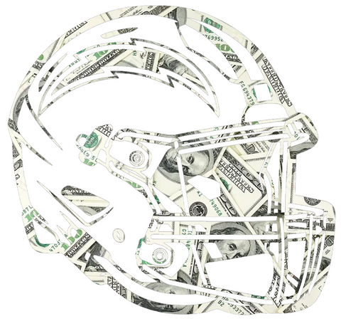 Los Angeles Chargers Football Helmet Money Print Premium DieCut Vinyl Decal PICK SIZE