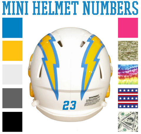 Los Angeles Chargers Jersey Style Vinyl Number Decal Sheet Set of 50 #0-9 - Pick Color & Size