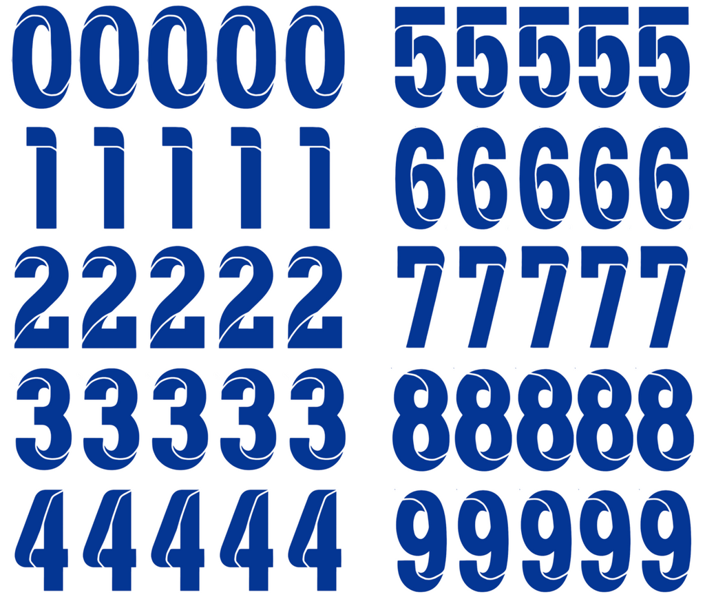 Los Angeles Rams Jersey Style Vinyl Number Decal Sheet Set of 50 #0-9 - Pick Color & Size