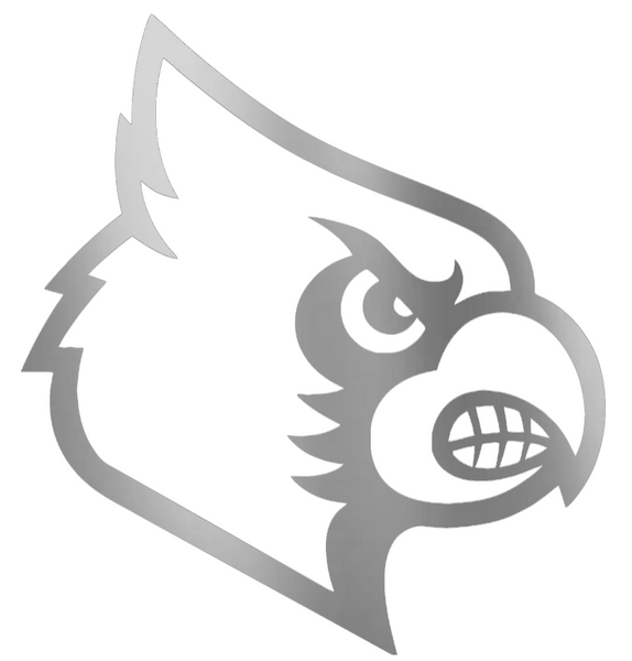 Louisville Cardinals SILVER CHROME MIRROR Team Logo Premium DieCut Vinyl Decal PICK SIZE